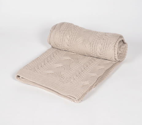 Knitted Taupe Cotton Throw