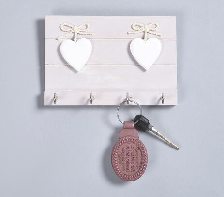 Distress Painted Wooden Ivory Heart 4-Key Hanger