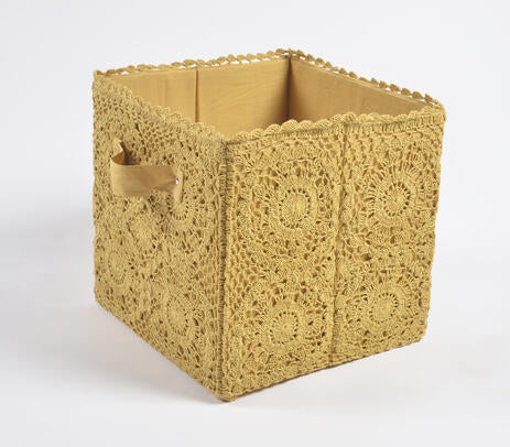 Crochet Mustard Cotton Foldable Storage Hamper