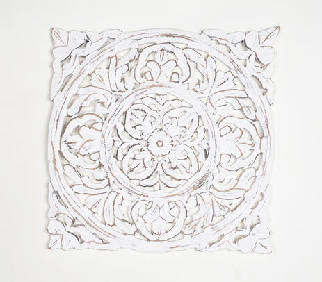 MDF Ivory Medallion Distressed Wall Plaque