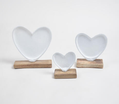 Enamelled Iron Hearts with Wooden Base (set of 3)