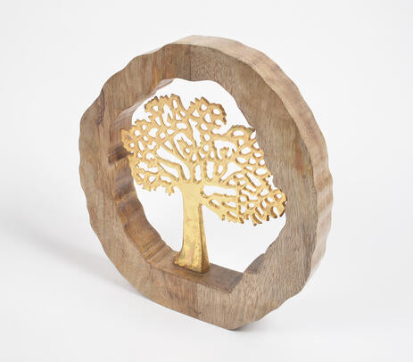 Gold Toned Decorative Tree in Wooden Ring