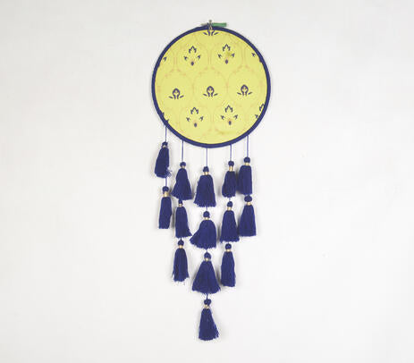 Lemon Embroidery hoop Navy tasseled wall hanging