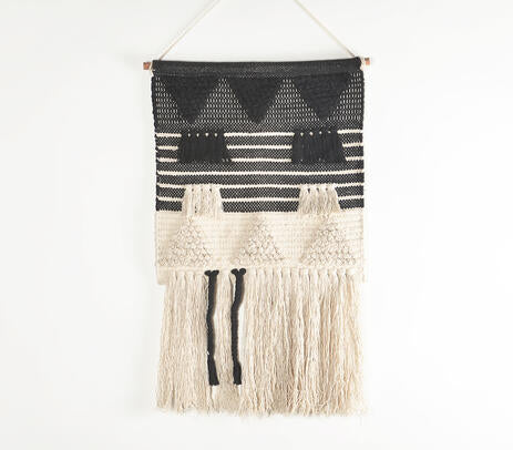 Monochrome Cotton Wall Hanging with Tassels