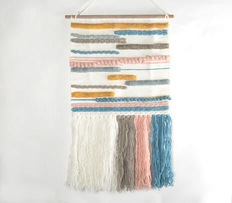 Handwoven & Tufted Broken Lines Fringed Wall Hanging