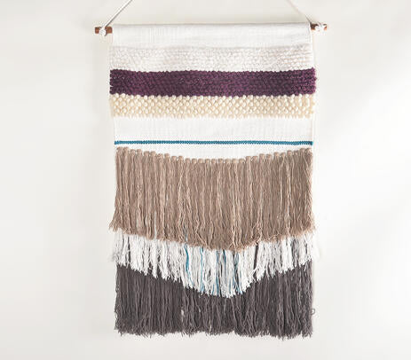 Handwoven Cotton Striped Wall Hanging with Layered Fringes