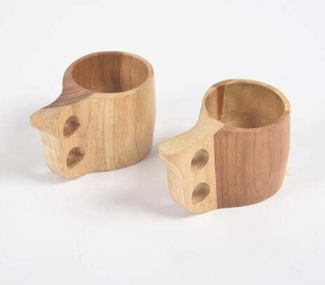 Hand Carved Acacia Wood Tea Cups (set of 2)