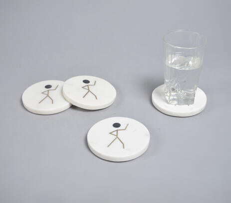 Inlaid Stick Figure Marble Coasters (Set of 4)
