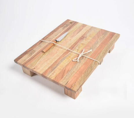 Natural Wooden Striped Elevated Chopping Board