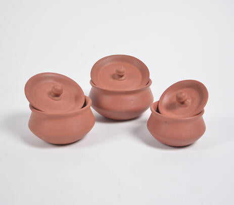 Terracotta Pottery Hot Pots with Lids (Set of 3)