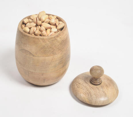 Classic Wooden Barrel-Shaped Jar With Lid
