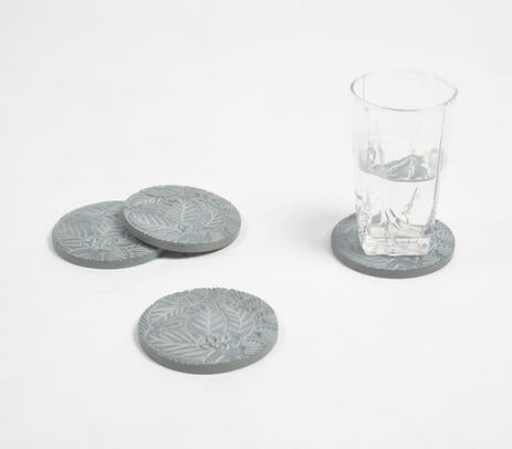 Paisley Hand carved Stone Coasters with Wooden Holder (set of 4)