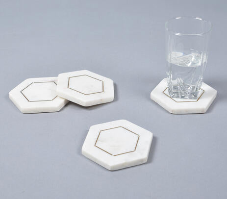 Inlaid Marble Hexagon Coasters (set of 4)