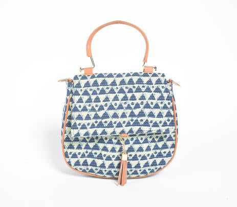 Indigo Triangle Printed Handbag with Tassel