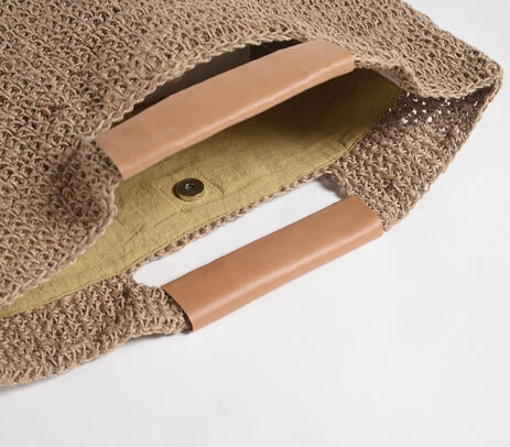 Natural fabric Flat handbag with Tan Handles
