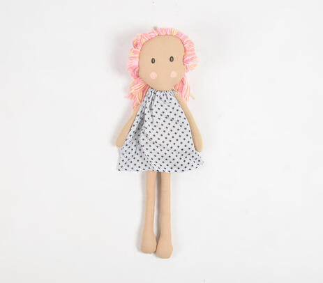 Handmade Blonde-Pink Haired Plush Rag Doll