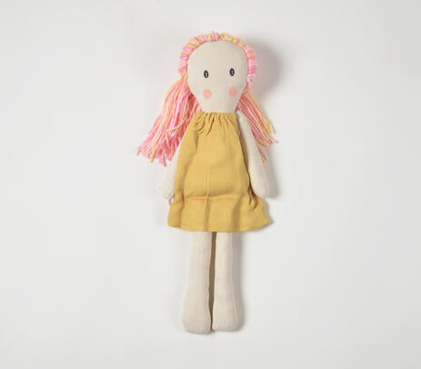 Handmade Pink-Haired Plush Rag Doll
