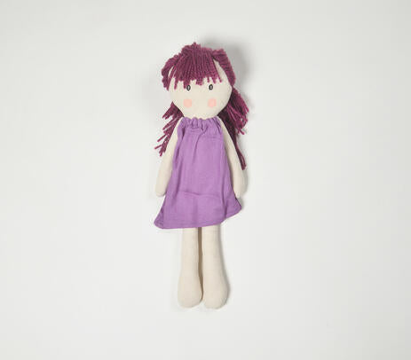 Handmade Purple-Haired Plush Rag Doll