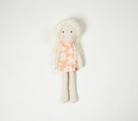 Handmade Blonde-Haired Plush Rag Doll