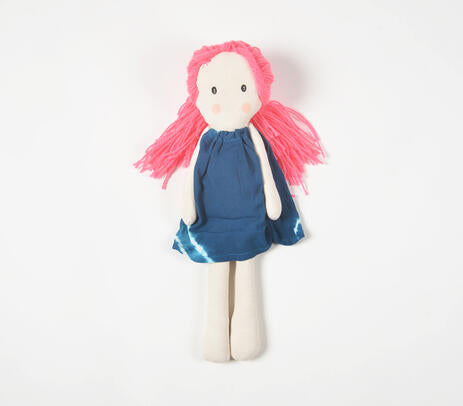 Handmade Neon-Haired Plush Rag Doll