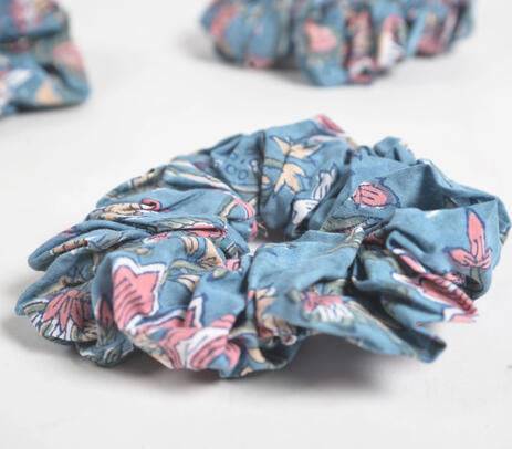 Pastel Floral Block Printed Scrunchie hair ties (set of 3)
