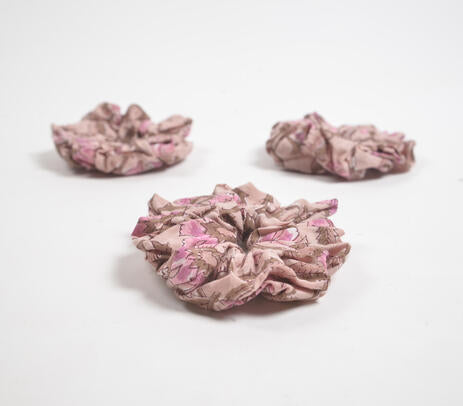 Block Printed Dusty Rose Scrunchie Hair Ties (set of 3)