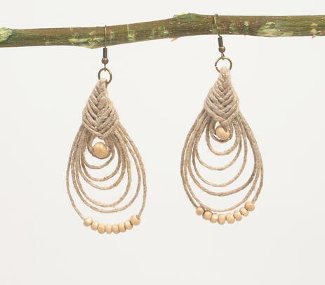 Jute & Wooden Bead Dangle Earrings